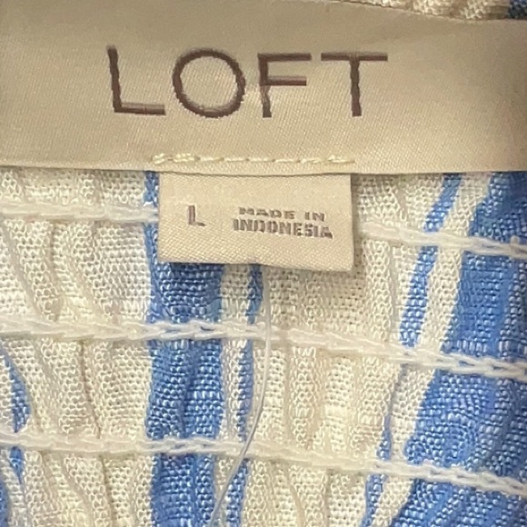 Loft Smocked Strappy Jumpsuit Size L Striped Blue and White Coastal Cropped NWT - Picture 8 of 9